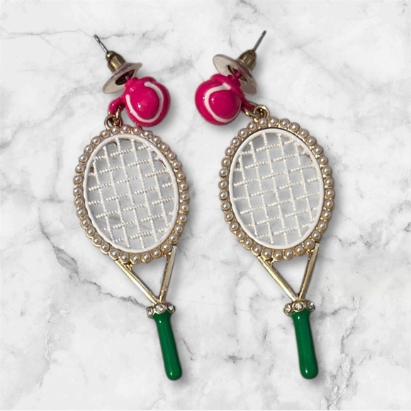 Tennis Racket Pink Ball Earrings from Smashing Clothing - Picture 3 of 4